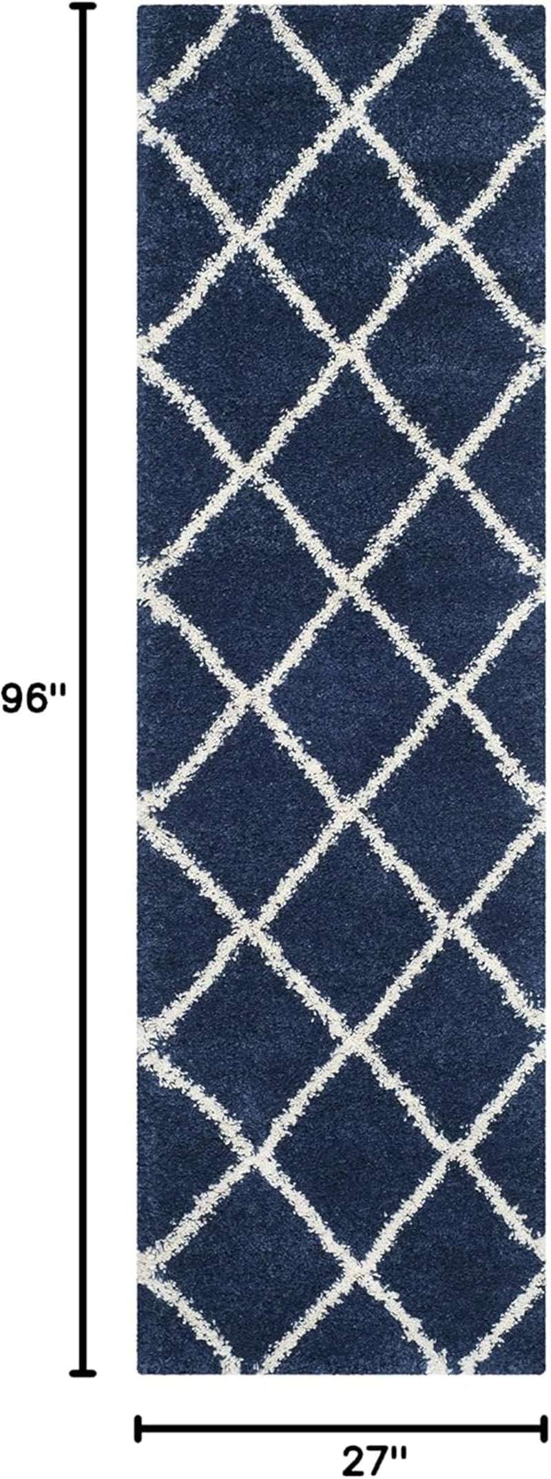 Hudson Shag Collection Runner Rug - 2'3" X 8', Navy & Ivory, Modern Trellis Design, Non-Shedding & Easy Care, 2-Inch Thick Ideal for High Traffic Areas in Living Room, Bedroom (SGH281C) - Puck's