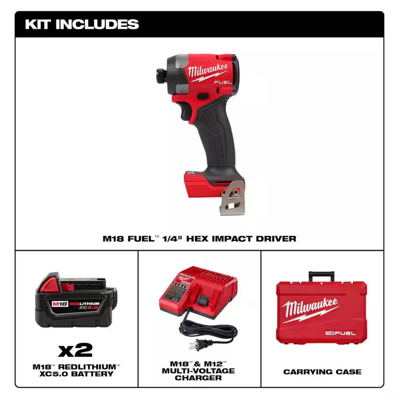 M18 Fuel 18-V Lithium-Ion Brushless Cordless 1/4 In. Hex Impact Driver Kit W/(3) 5.0 Ah Batteries, Charger & Hard Case - Puck's