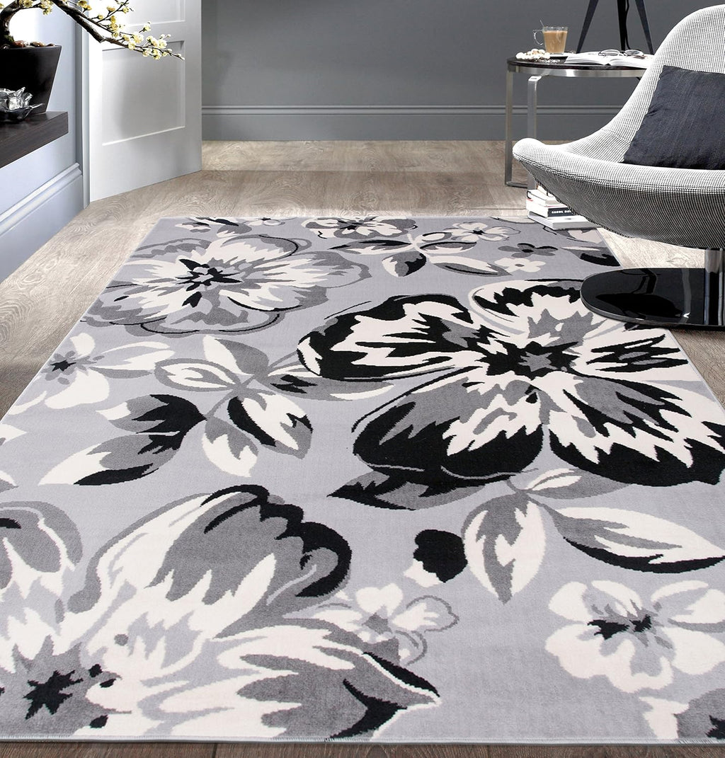 Modern Floral Area Rugs 5' X 7' Gray - Puck's