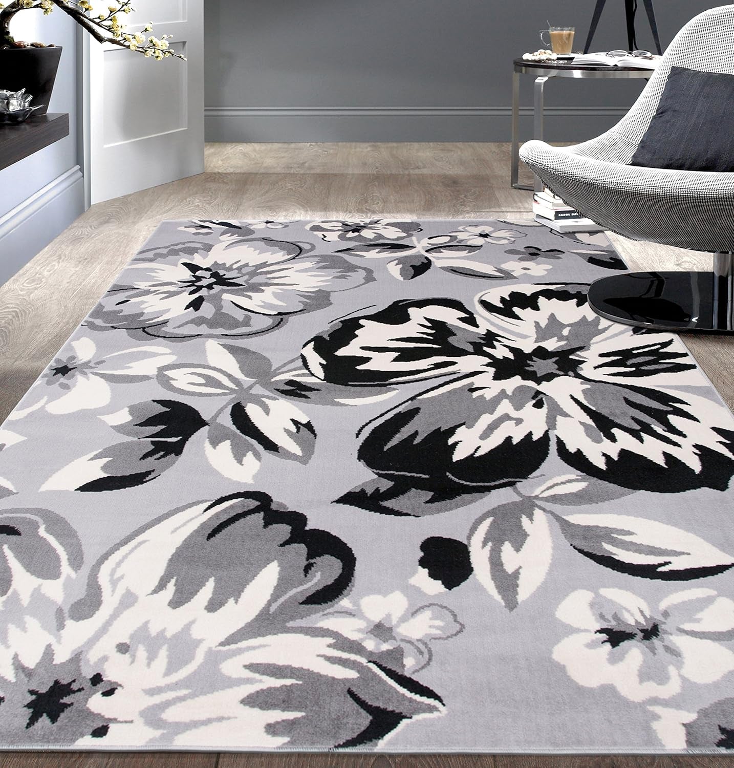 Modern Floral Area Rugs 5' X 7' Gray - Puck's