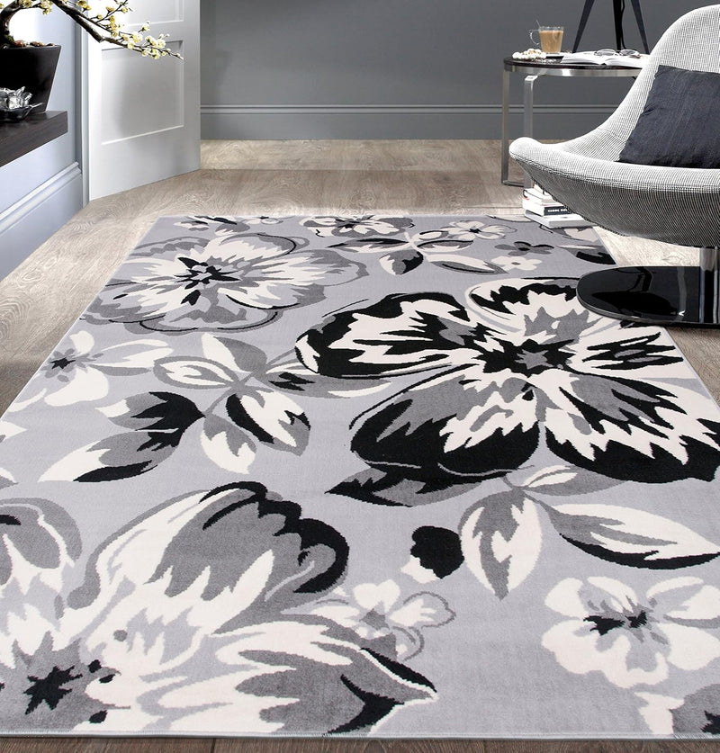 Modern Floral Area Rugs 5' X 7' Gray - Puck's