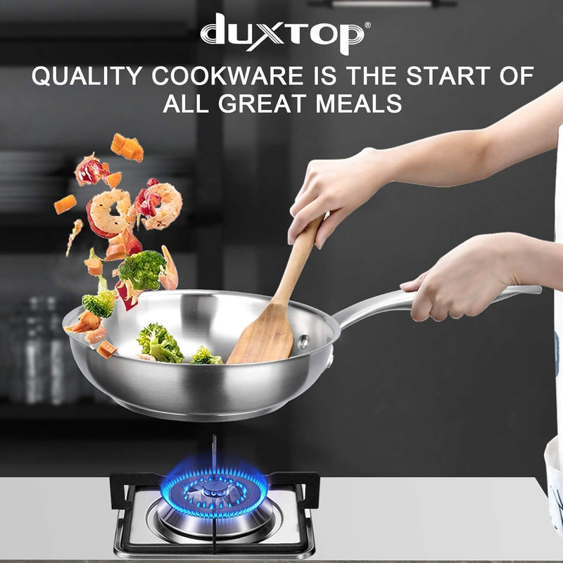 Tri-Ply Stainless Steel Frying Pan with Stay-Cool Handle, Professional 8 Inch Fry Pan with Induction Magnetic Bottom, Healthy Small Skillet, Dishwasher and Oven Safe - Puck's