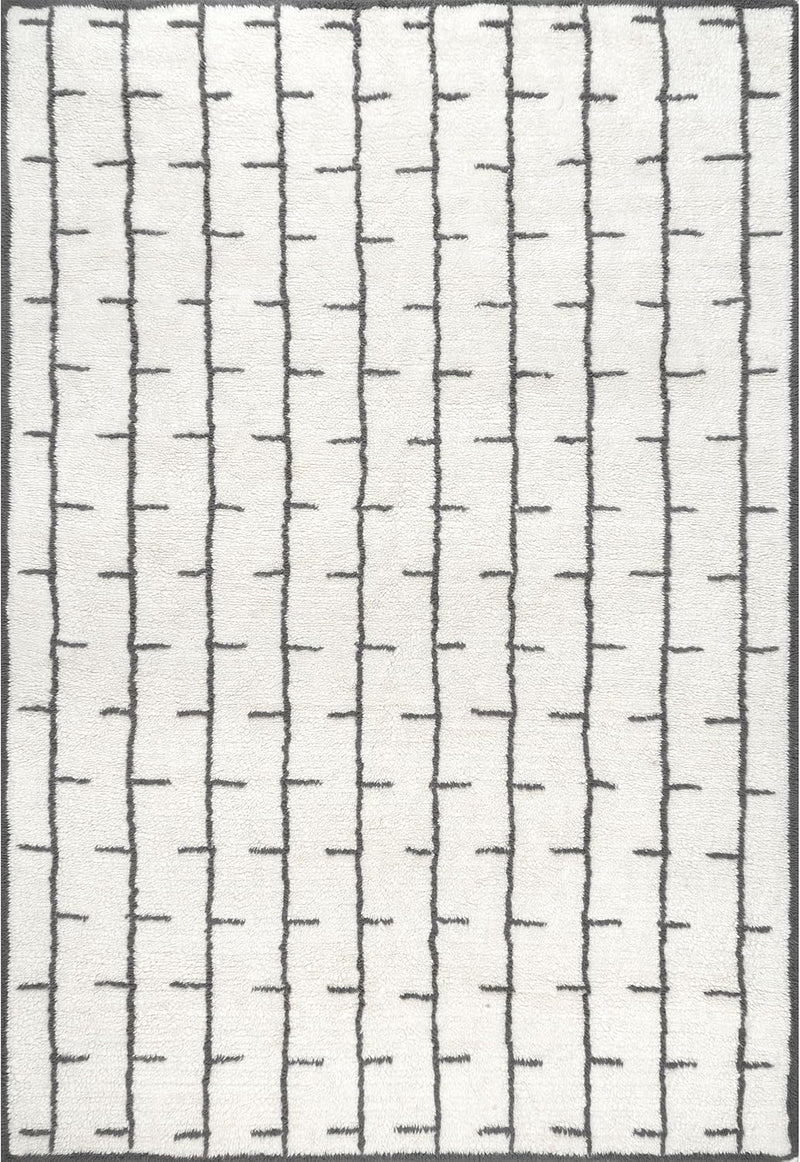 Zelda Machine Washable Wool Modern Geometric Area Rug, 6X9, Ivory - Puck's