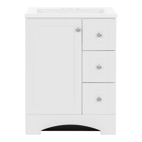 Lancaster 25 In. W  Single Sink White Bath Vanity with White Cultured Marble Top (Assembled) - Puck's