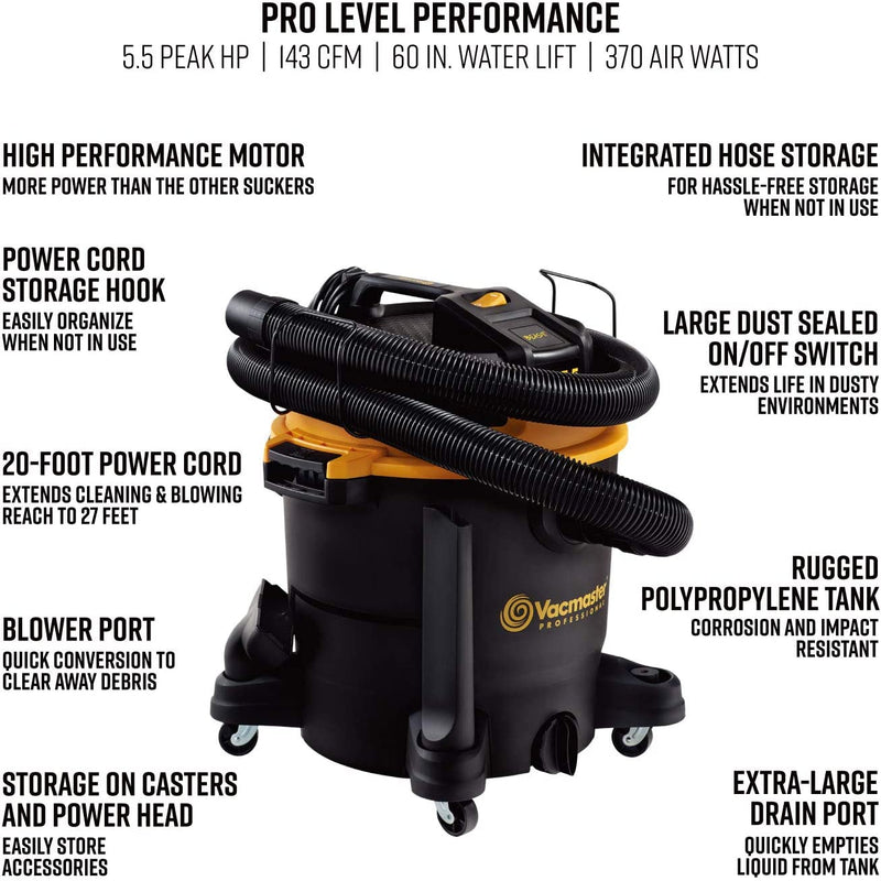 Professional Wet/Dry Vac, 12 Gallon, Beast Series, 5.5 HP 2-1/2" Hose (VJH1211PF0201) , Black - Puck's