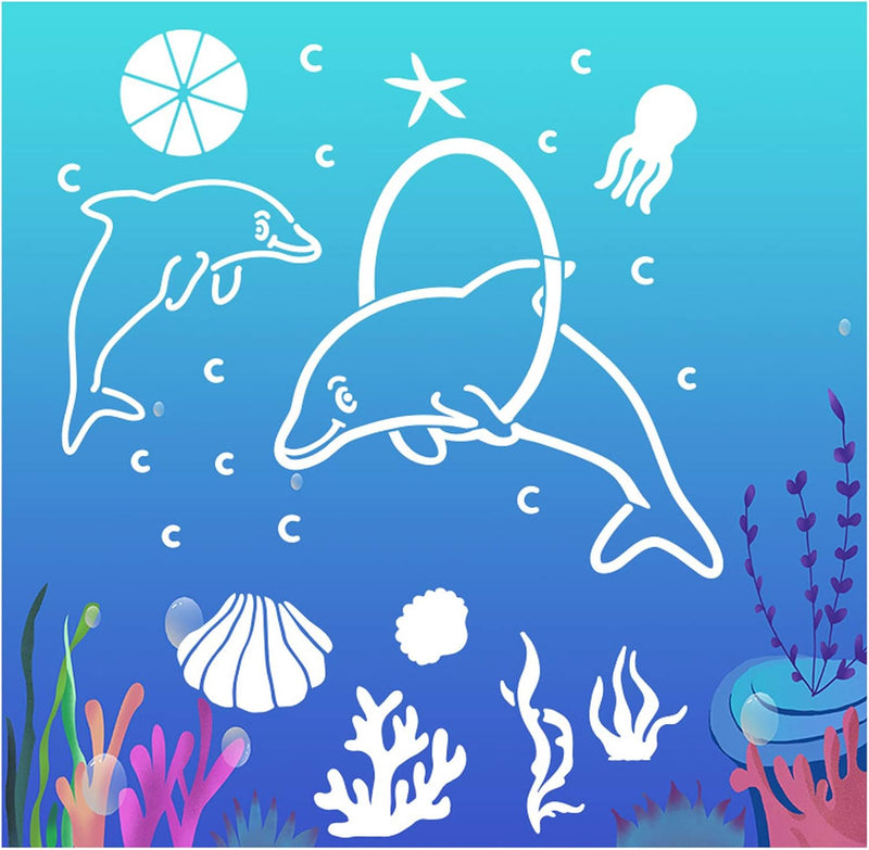 16 Pack (6X6Inch) Reusable Ocean Creatures Stencil Sea Animal Painting Stencils Laser Cut Painting Template for Floor Wall Tile Fabric Furniture Stencils Painting - Puck's