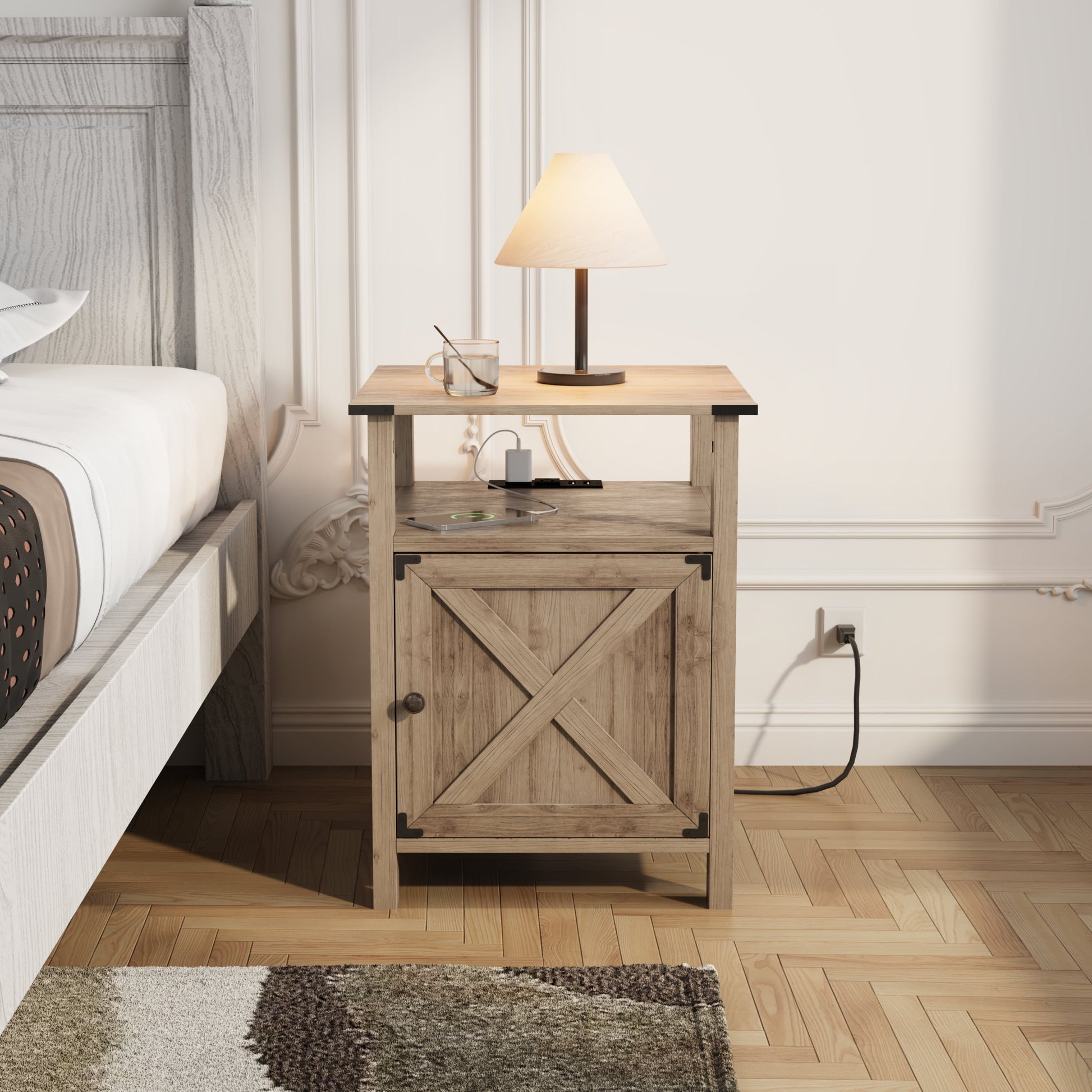 Nightstand for Bedroom Set of 2,Farmhouse Nightstand Bedside Table for Bedroom Furniture,Light Brown - Puck's