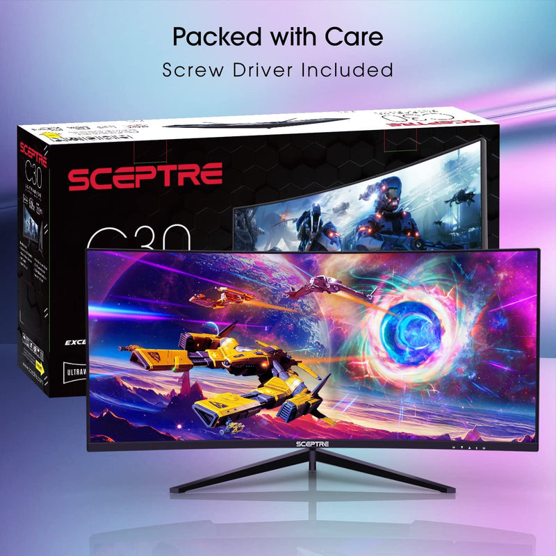 30-Inch Curved Gaming Monitor 21:9 2560X1080 Ultra Wide/ Slim HDMI Displayport up to 200Hz Build-In Speakers, Metal Black (C305B-200UN1) - Puck's