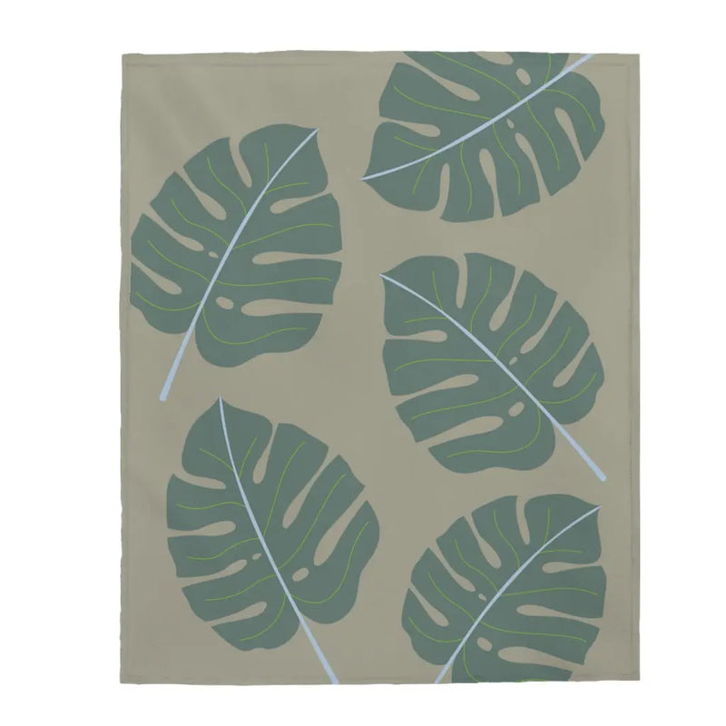 Abstract Leaves Green Plush Blanket Throw - Puck's
