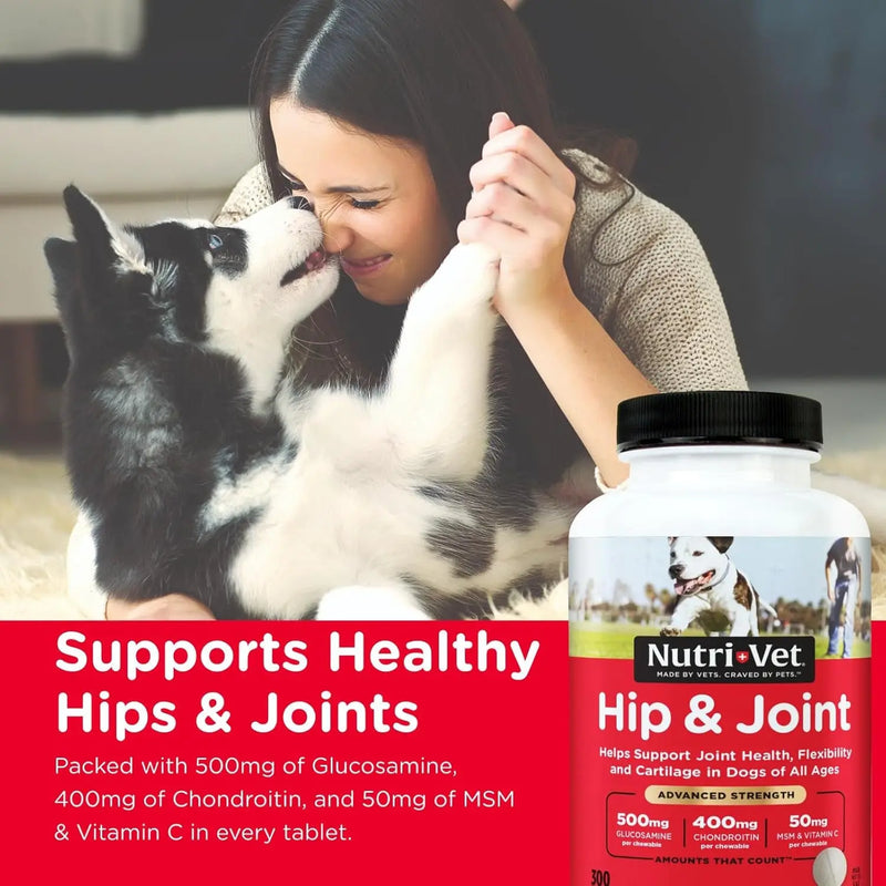 Advanced Strength Hip & Joint Chewable Dog Supplements - Formulated with Glucosamine & Chondroitin to Support Dog Cartilage & Mobility - 300 Tablets - Puck's