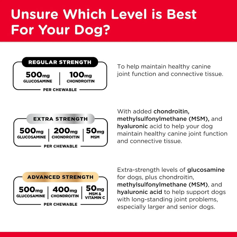 Advanced Strength Hip & Joint Chewable Dog Supplements - Formulated with Glucosamine & Chondroitin to Support Dog Cartilage & Mobility - 300 Tablets - Puck's