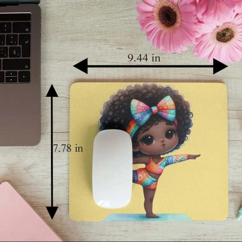 Afro Girl Yoga Pose Non-Slip Computer Mousepad Mouse Pad - Puck's