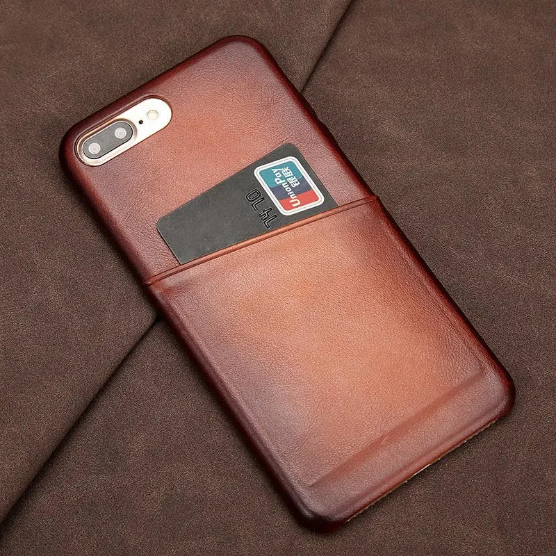 Antique Lamb Leather iPhone Card Case - Puck's