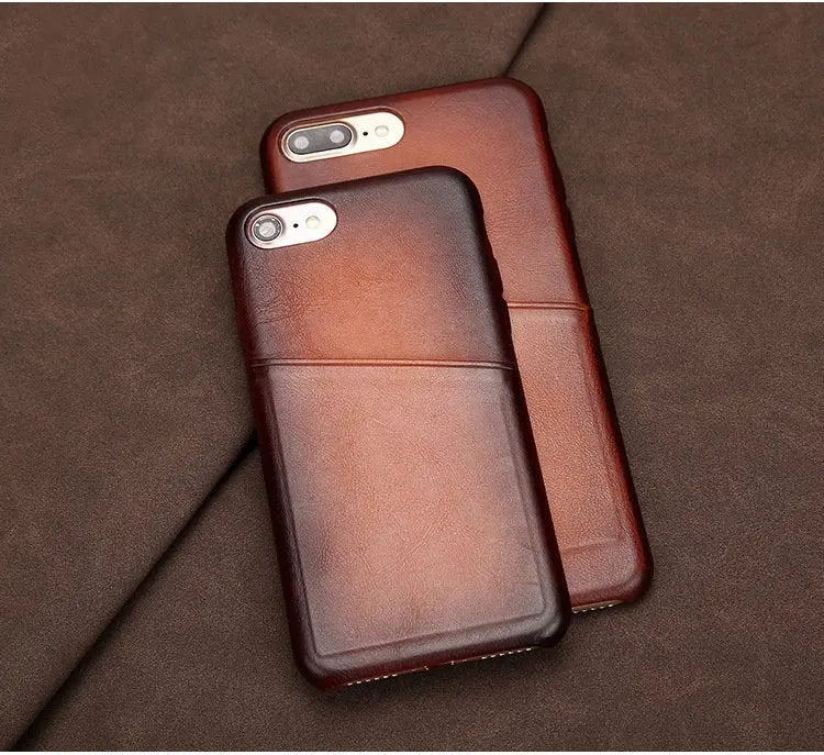 Antique Lamb Leather iPhone Card Case - Puck's