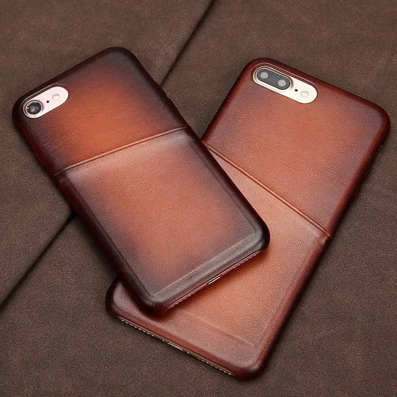 Antique Lamb Leather iPhone Card Case - Puck's