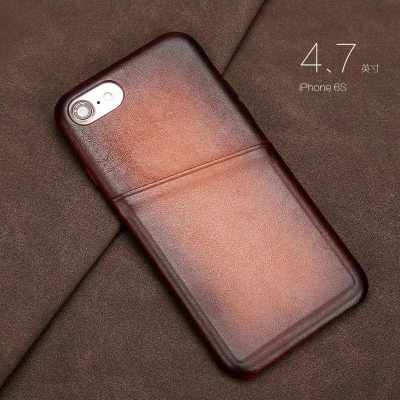 Antique Lamb Leather iPhone Card Case - Puck's