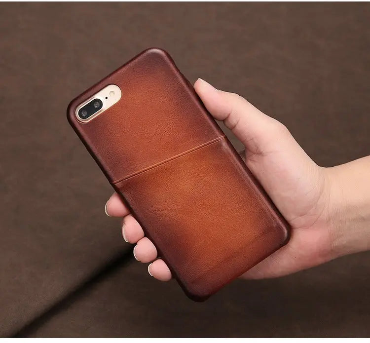 Antique Lamb Leather iPhone Card Case - Puck's
