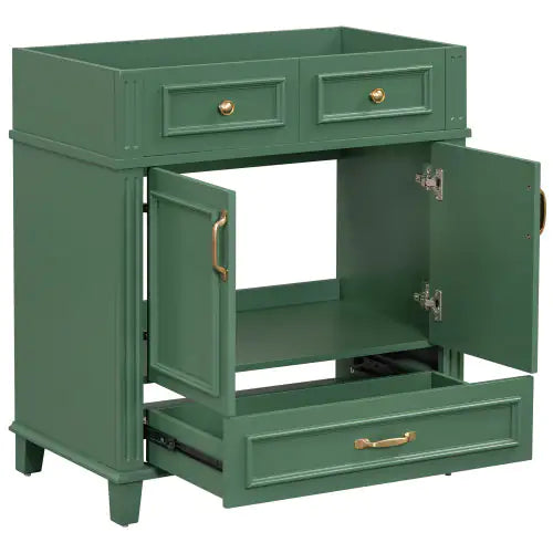 30 Inch Badkamer Wastafel zonder Bovenblad, Massief Houten Frame Badkamer Opbergkast met Soft Close Deur, Alleen Frame Badkamer Opbergkast, Vintage Stijl, Groen - Puck's