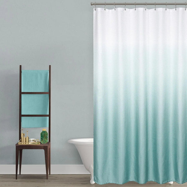 Aqua Shower Curtain,Coastal Theme Washable Fabric Cloth Beach Shower Curtain Set with Hooks for Ocean Bathroom Decor,Seafoam Sea Foam Mint Green Spa Blue - Puck's
