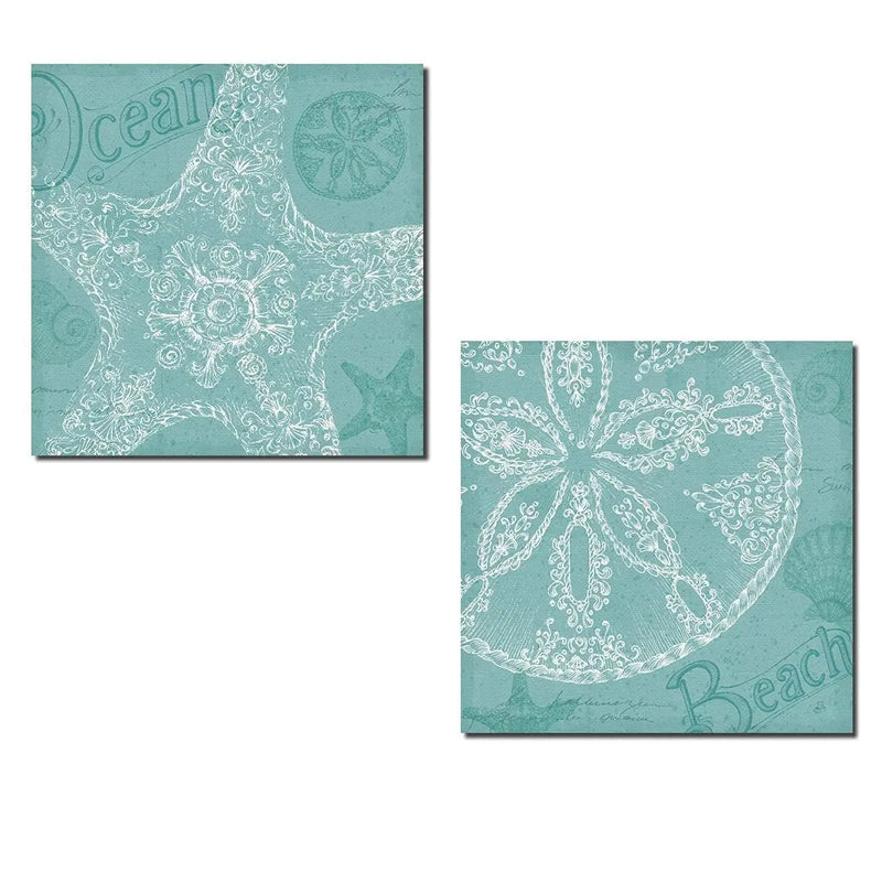 Aqua Treasure | Lovely under the Water Sand Dollar and Starfish Set by Daphne Brissonnet; Coastal Decor; Two 12X12In Poster Prints - Puck's