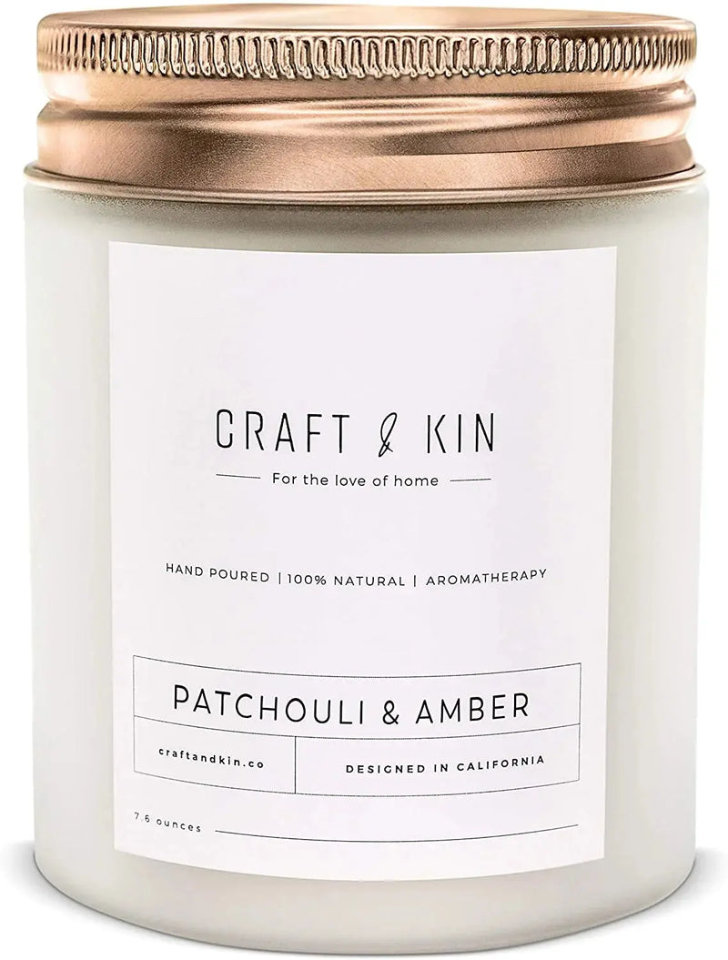 Aromatherapy Soy Scented Candles - Patchouli & Amber (8 Oz) - Puck's