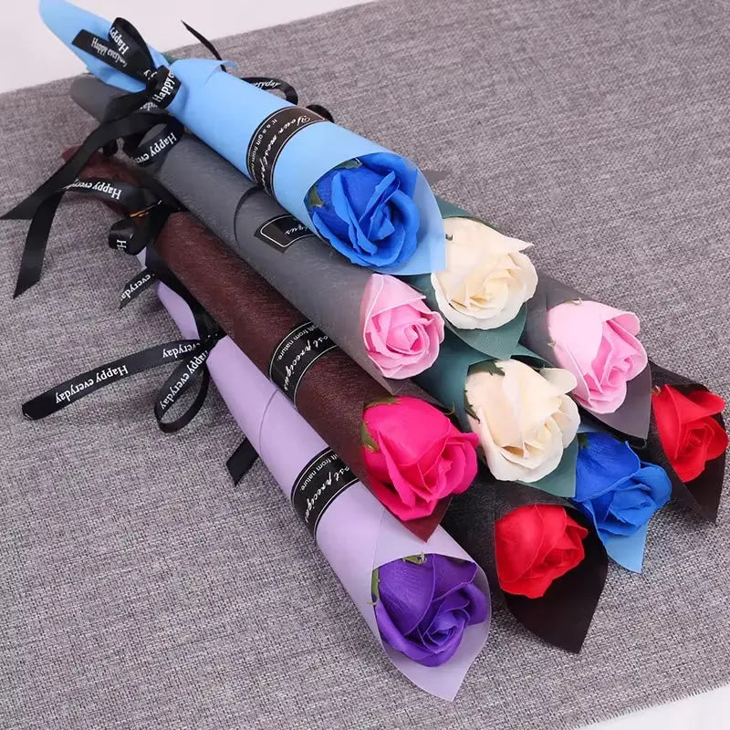 Artificial Rose Flowers Soap Rose Bouquet Valentines Day Wedding Home Decor 5/10Pcs Gift - Puck's