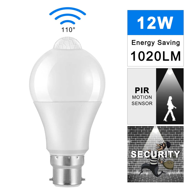 B22 LED Bulb Light Sensor 12W  Cool White - Puck's