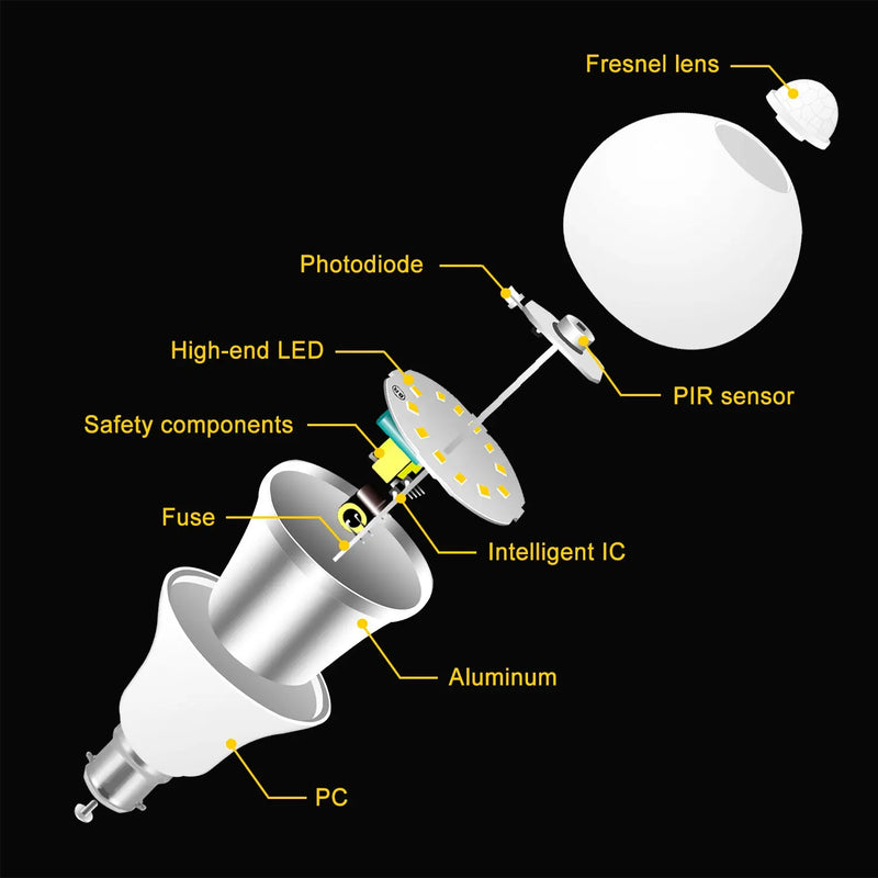 B22 LED Bulb Light Sensor 12W  Cool White - Puck's