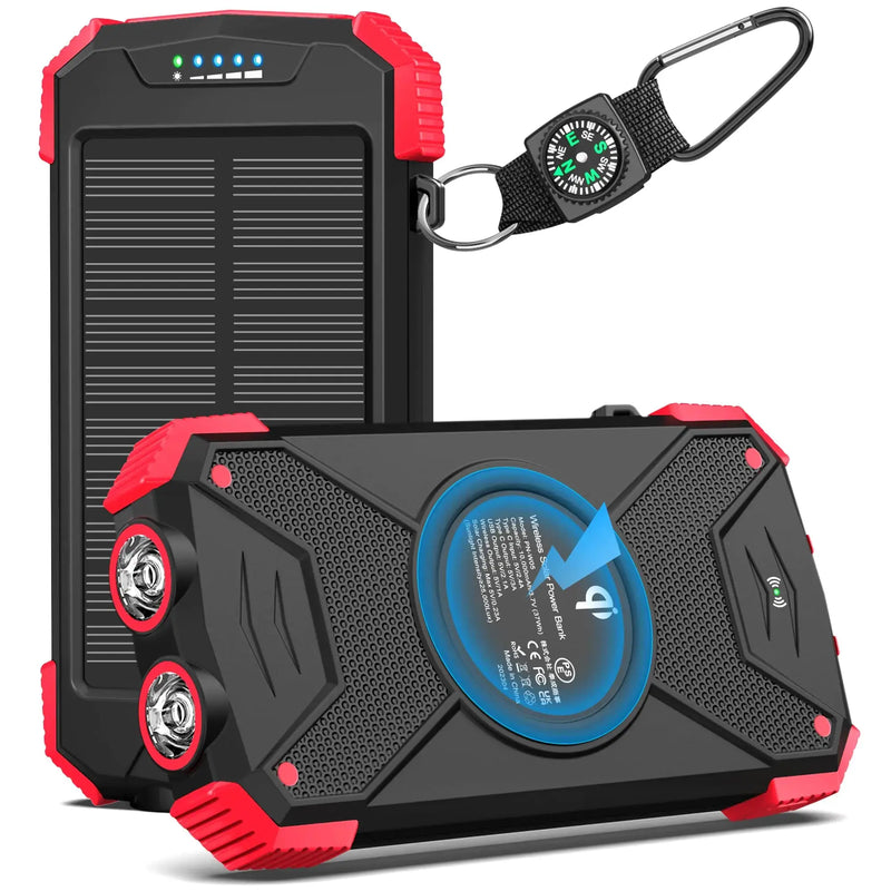 BLAVOR Solar Charger Power Bank 10,000mAh, Portable Wireless Charger, 20W Fast Charging External Battery Pack with USB C for Cell Phones, Solar Panel Charger with Dual Flashlight for Camping - Puck's