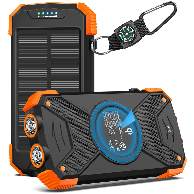 BLAVOR Solar Charger Power Bank 10,000mAh, Portable Wireless Charger, 20W Fast Charging External Battery Pack with USB C for Cell Phones, Solar Panel Charger with Dual Flashlight for Camping - Puck's