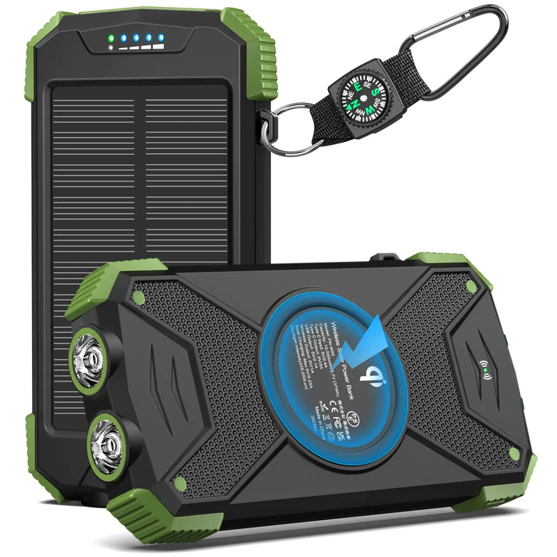 BLAVOR Solar Charger Power Bank 10,000mAh, Portable Wireless Charger, 20W Fast Charging External Battery Pack with USB C for Cell Phones, Solar Panel Charger with Dual Flashlight for Camping - Puck's