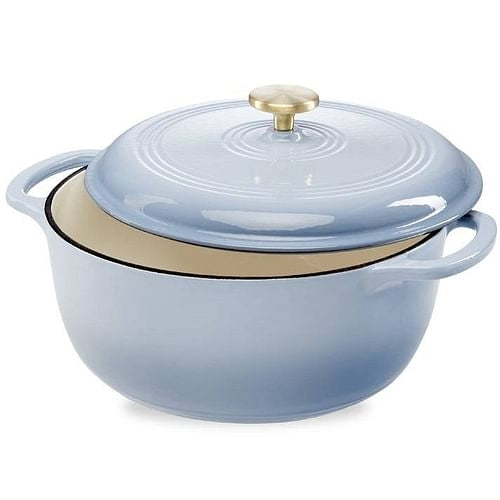 6 Quart Large Baby Blue Enamel Cast-Iron Dutch Oven Kitchen Cookware - Puck's