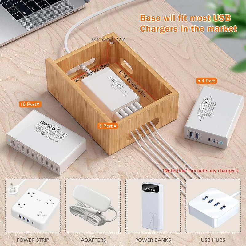 Bamboo Charging Station Rack, Wooden Dock Stand for Cell Phones, Tablets, Smart Watch and Earpod, Multi Charge Organizer Stand, Include Wire Cables - Puck's