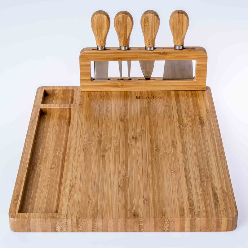 Bamboo Cheese Board and Knife Set - 14x11 inch Charcuterie Board with - Puck's
