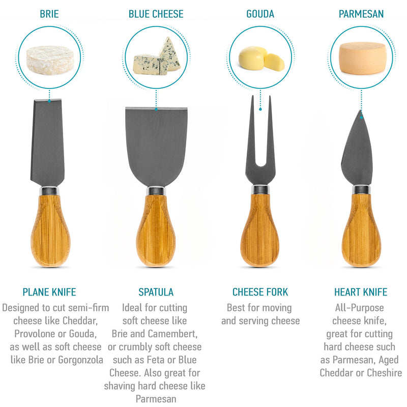 Bamboo Cheese Board and Knife Set - 14x11 inch Charcuterie Board with - Puck's