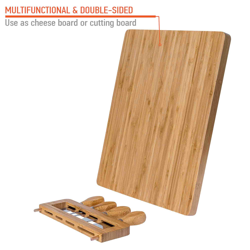 Bamboo Cheese Board and Knife Set - 14x11 inch Charcuterie Board with - Puck's