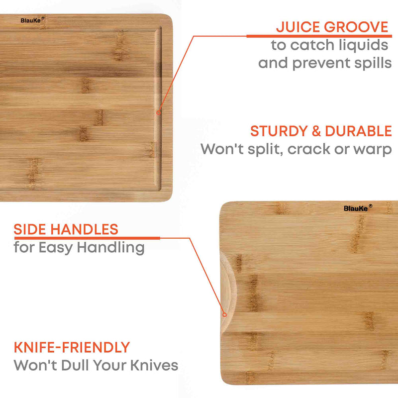 Wooden Cutting Boards for Kitchen with Juice Groove and Handles - Puck's