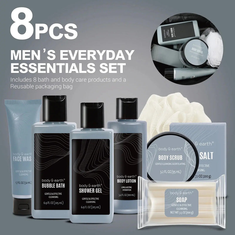 Bath and Body Spa Gift Basket Sets for Men - 8 Pcs Luxury Men'S Bath Set Skin Care Kit Birthday Gifts for Men - Puck's