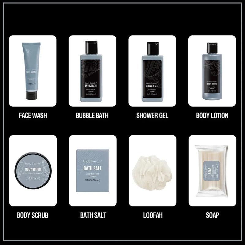 Bath and Body Spa Gift Basket Sets for Men - 8 Pcs Luxury Men'S Bath Set Skin Care Kit Birthday Gifts for Men - Puck's