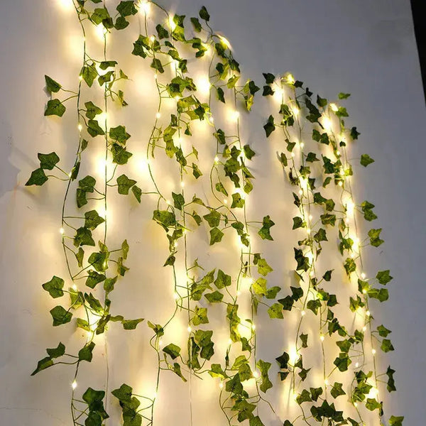 Battery-Powered Flower and Green Leaf String Lights - Puck's
