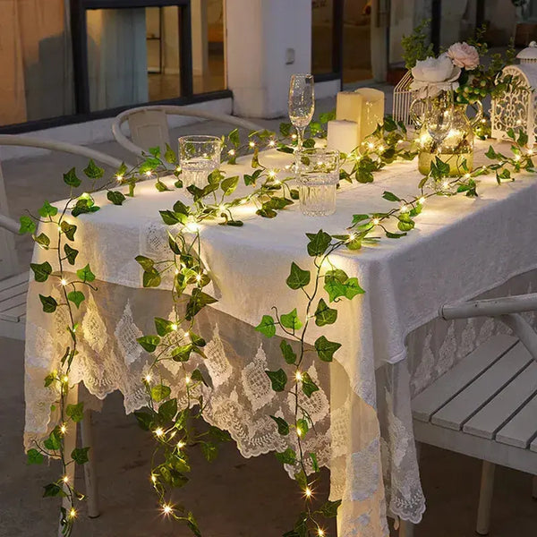Battery-Powered Flower and Green Leaf String Lights - Puck's