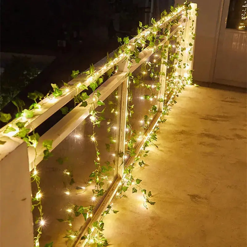 Battery-Powered Flower and Green Leaf String Lights - Puck's
