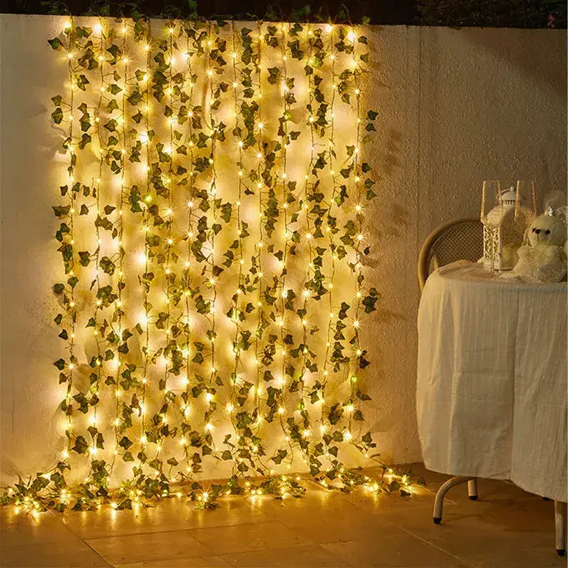 Battery-Powered Flower and Green Leaf String Lights - Puck's