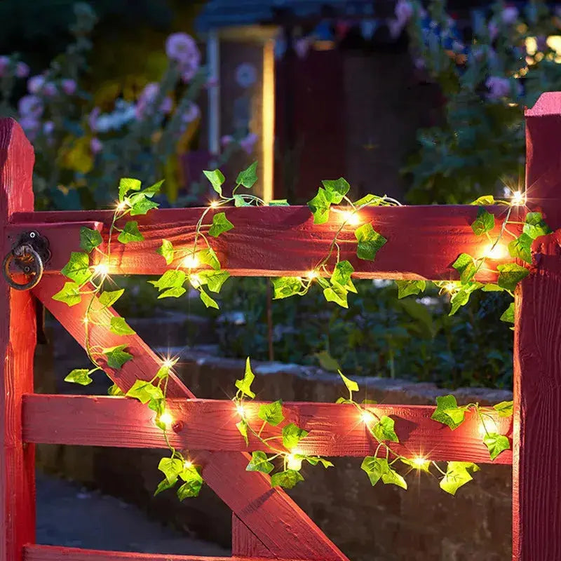 Battery-Powered Flower and Green Leaf String Lights - Puck's