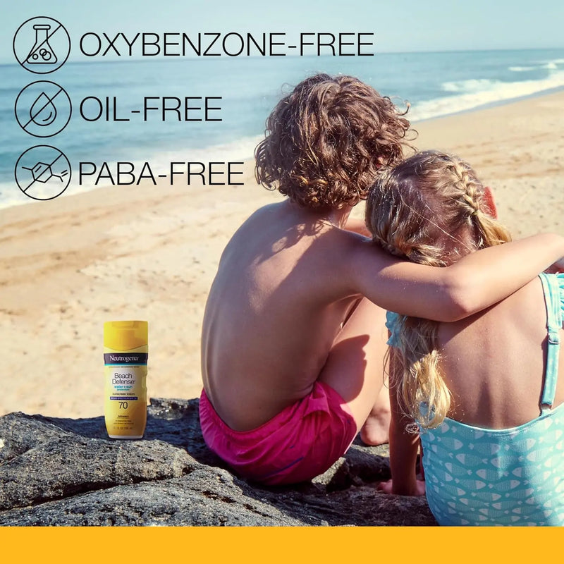 Beach Defense Face and Body Sunscreen Lotion with Broad Spectrum SPF 70, Offers UVA/UVB Protection, Water Resistant and Oil Free Sun Protection, Oxybenzone Free and Fast Drying, 6.5 OZ - Puck's