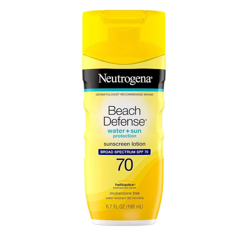 Beach Defense Face and Body Sunscreen Lotion with Broad Spectrum SPF 70, Offers UVA/UVB Protection, Water Resistant and Oil Free Sun Protection, Oxybenzone Free and Fast Drying, 6.5 OZ - Puck's