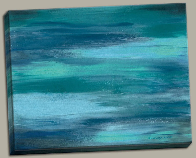 Beautiful Abstract Blue Teal Ocean Canvas; Coastal Decor; One 20X16In Hand-Stretched Canvas - Puck's