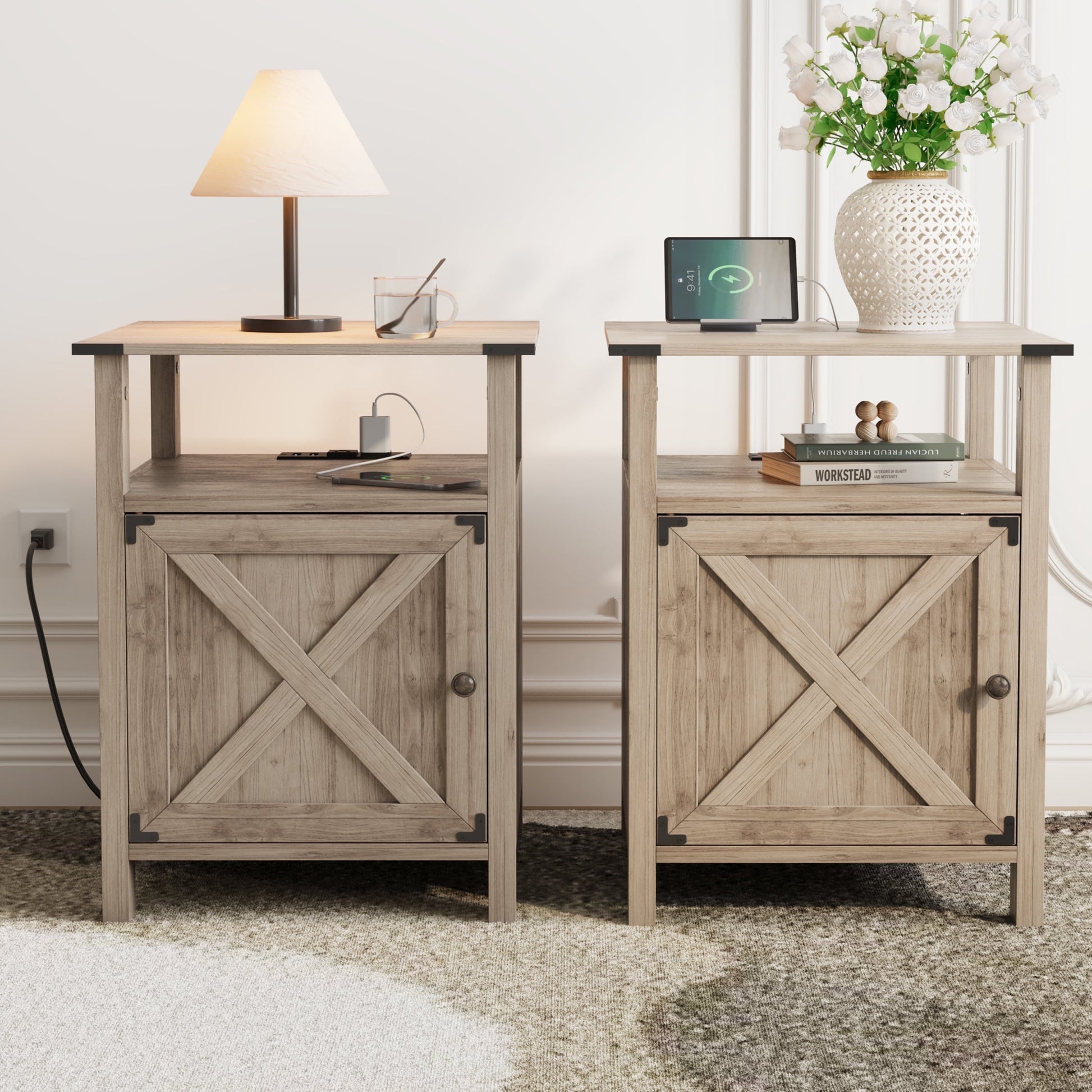 Nightstand for Bedroom Set of 2,Farmhouse Nightstand Bedside Table for Bedroom Furniture,Light Brown - Puck's