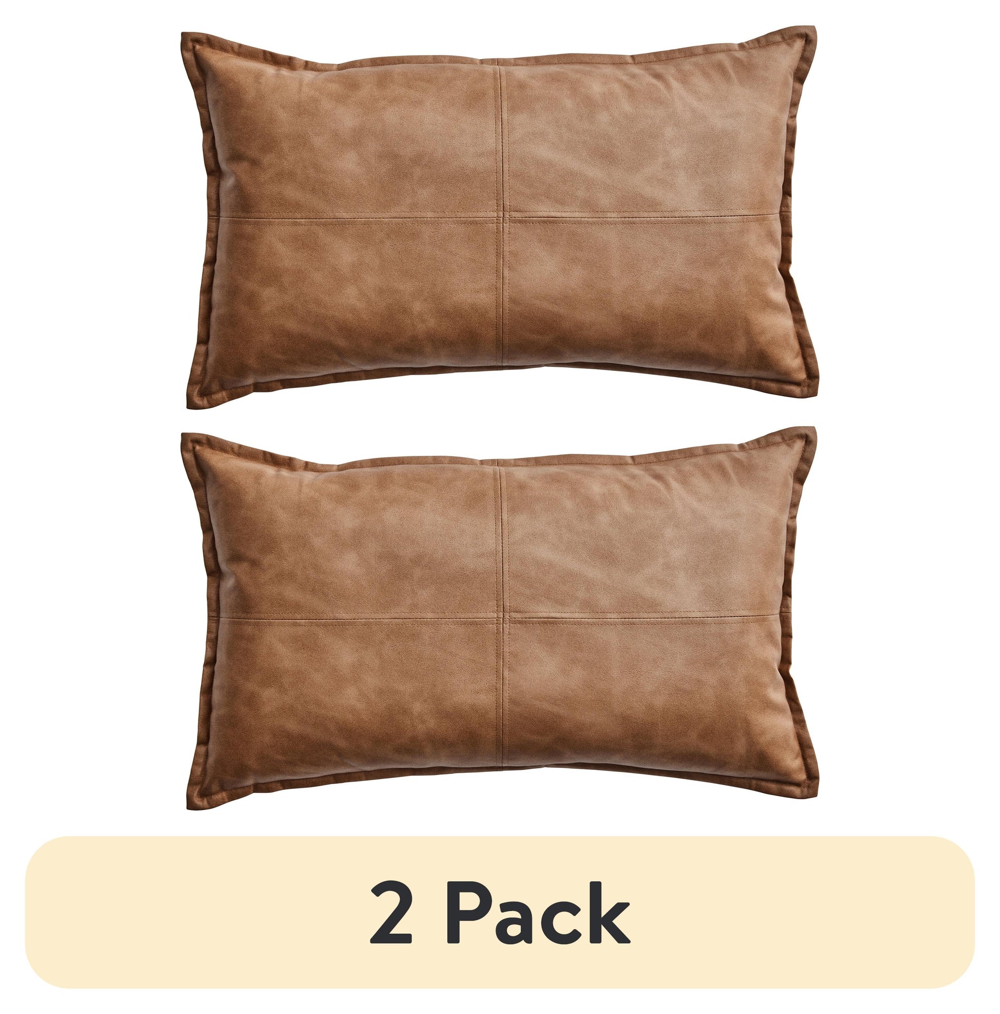 (2 Pack)  14" X 24" Beige Vegan Leather Decorative Pillow - Puck's