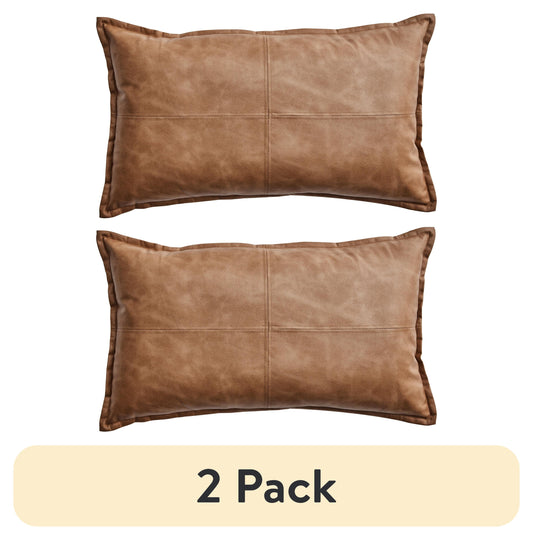 (2 Pack)  14" X 24" Beige Vegan Leather Decorative Pillow - Puck's Puck's